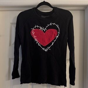 Black Long Sleeve Tee with Red Heart